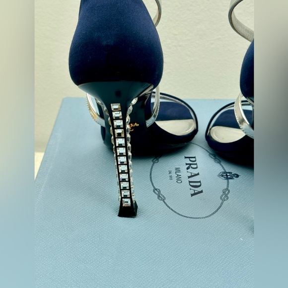 Prada Black Blue/Silver Satin Heels with Crystal
Embellished Heel size 39 - Picture 6 of 14